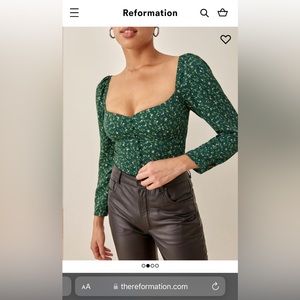 Reformation Clio floral-print crepe blouse in Green (US 8)